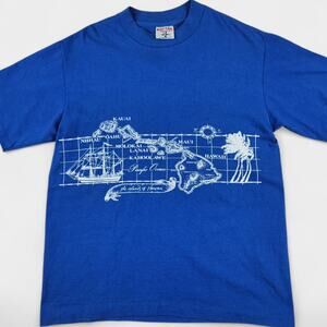 Vintage Tee Jays Hawaii Shirt Adult Medium Blue Double Sided Single Stitch